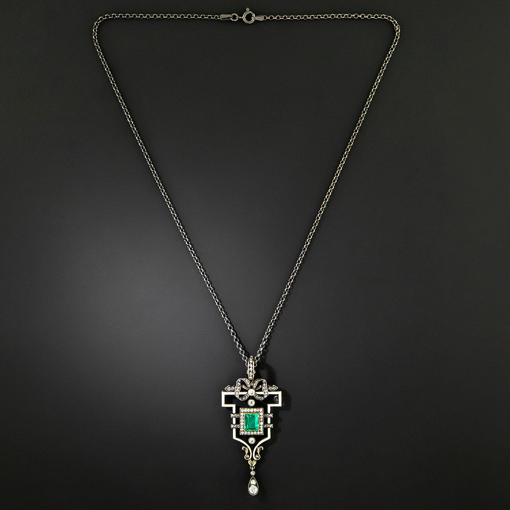 Victorian Emerald and Diamond Pendant - GIA F1 - 2