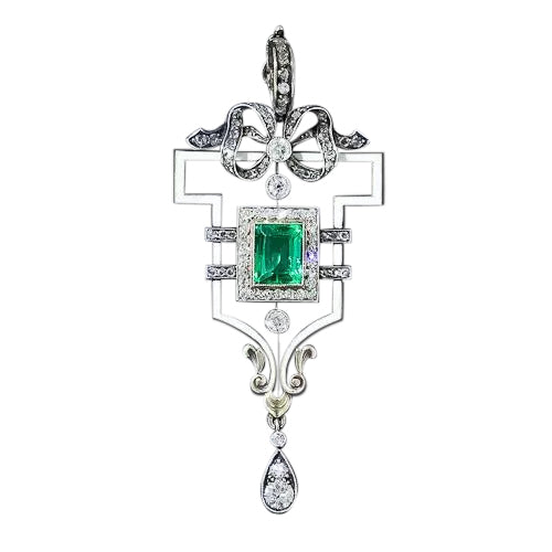 Victorian Emerald and Diamond Pendant - GIA F1 - 3