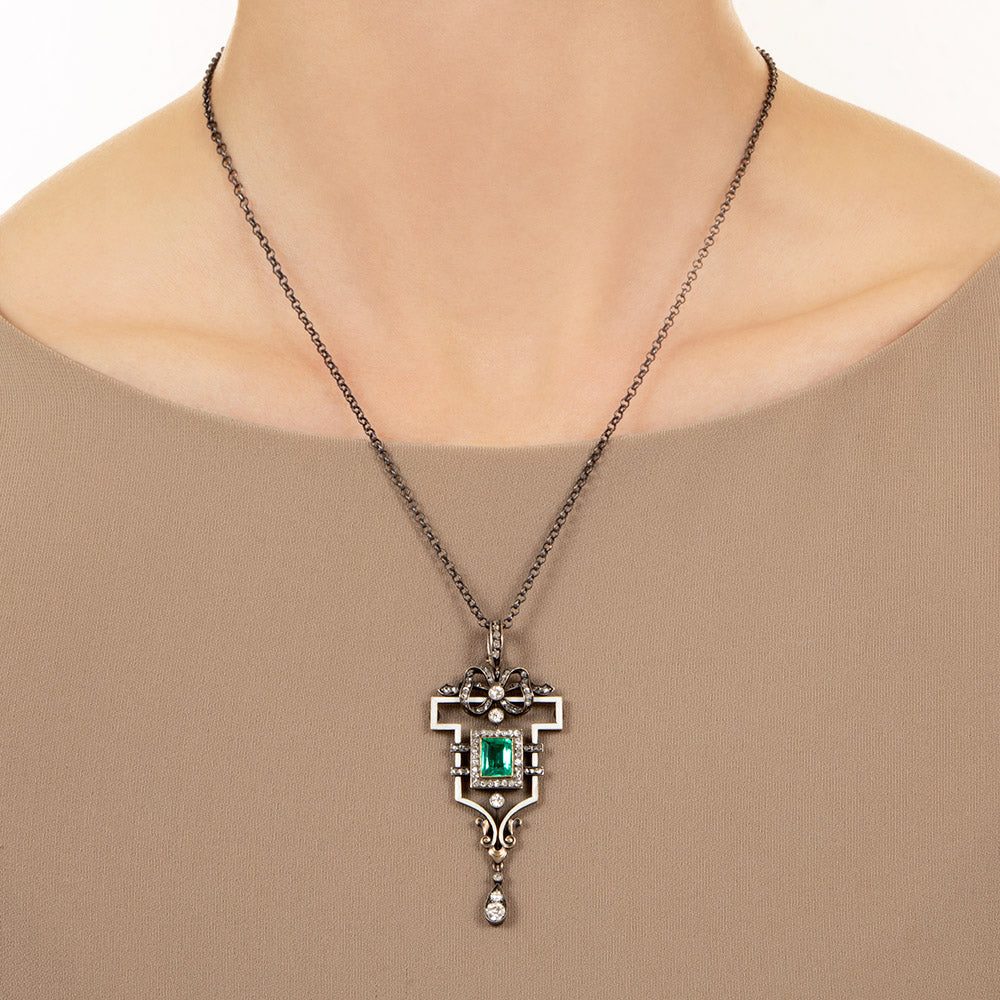 Victorian Emerald and Diamond Pendant - GIA F1 - 4