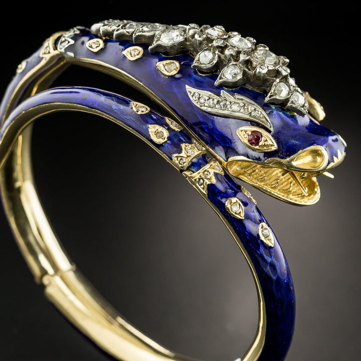 Victorian Enamel and Diamond Snake Bracelet