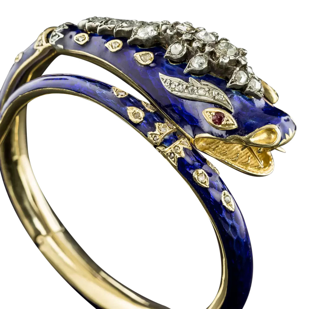 Victorian Enamel and Diamond Snake Bracelet - 2