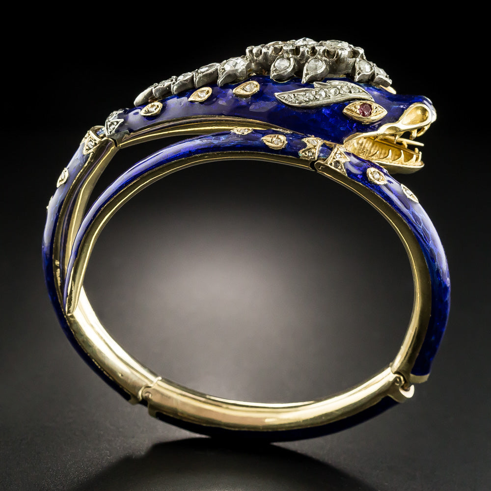 Victorian Enamel and Diamond Snake Bracelet - 3