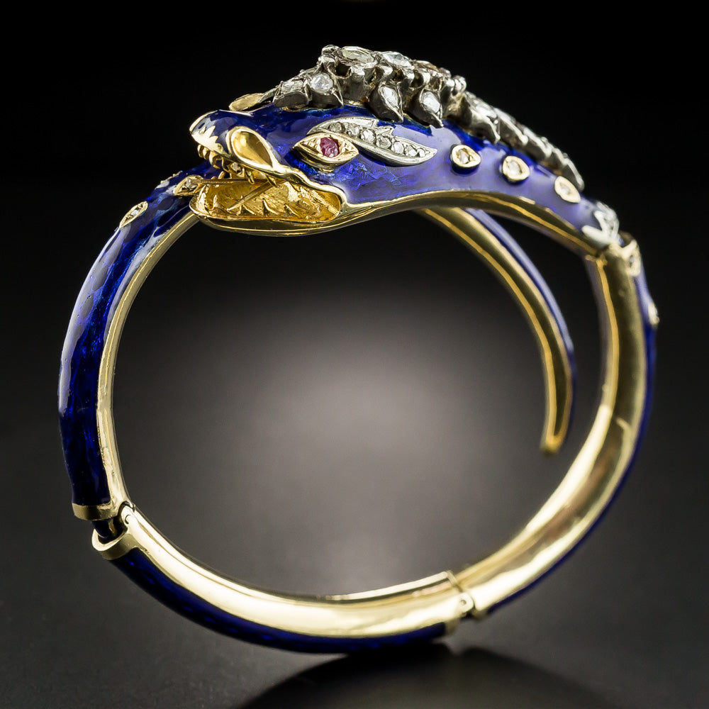 Victorian Enamel and Diamond Snake Bracelet - 4