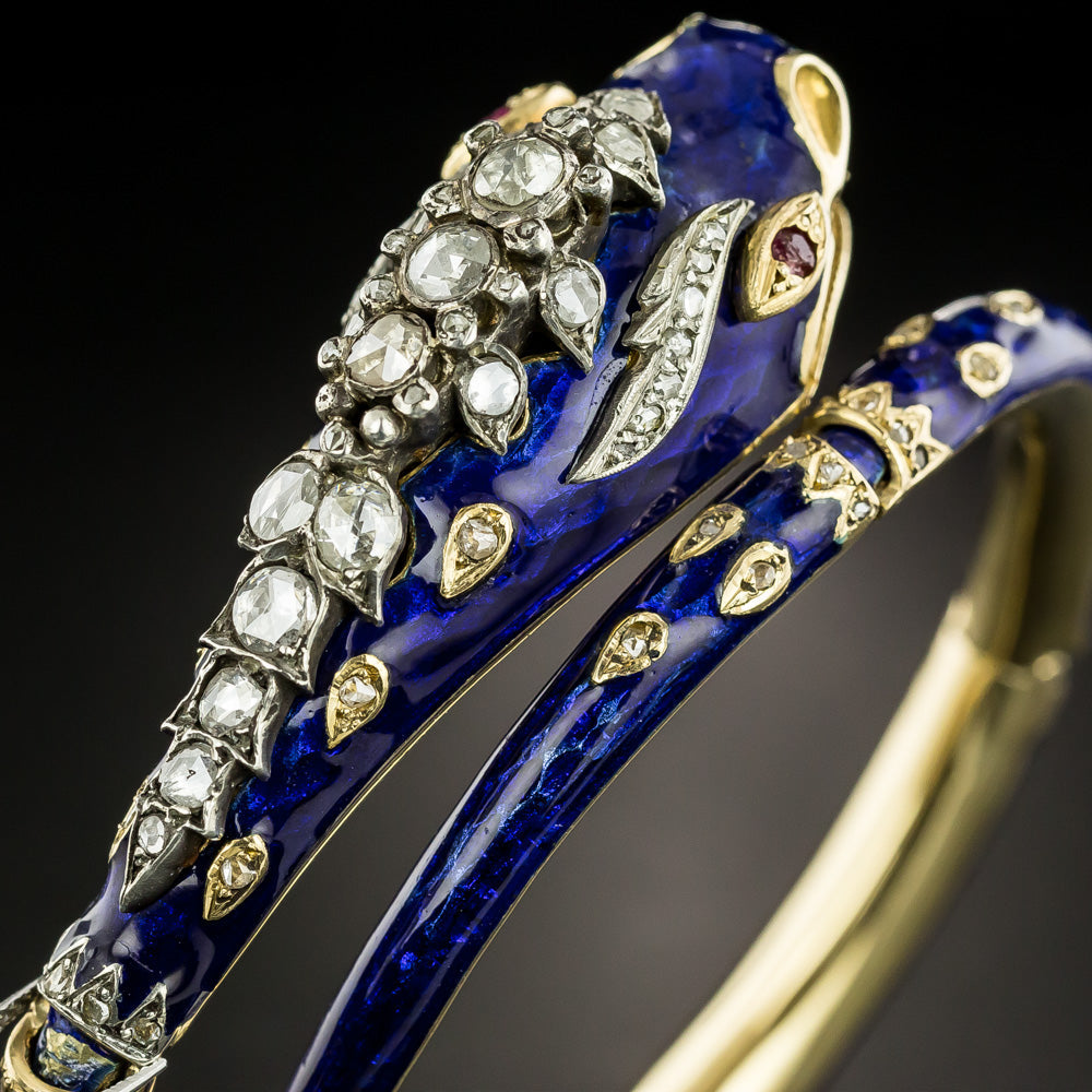 Victorian Enamel and Diamond Snake Bracelet - 5
