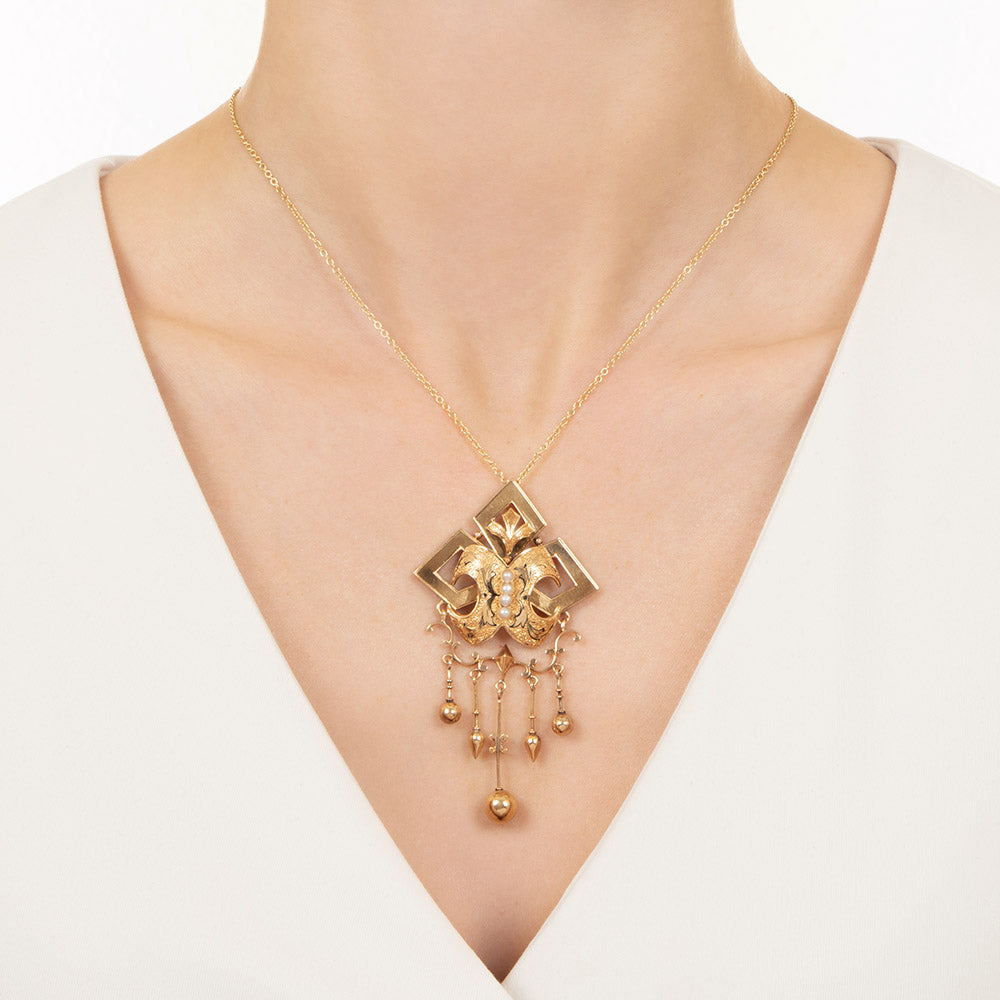 Victorian Enamel and Pearl Necklace And Earrings - 12