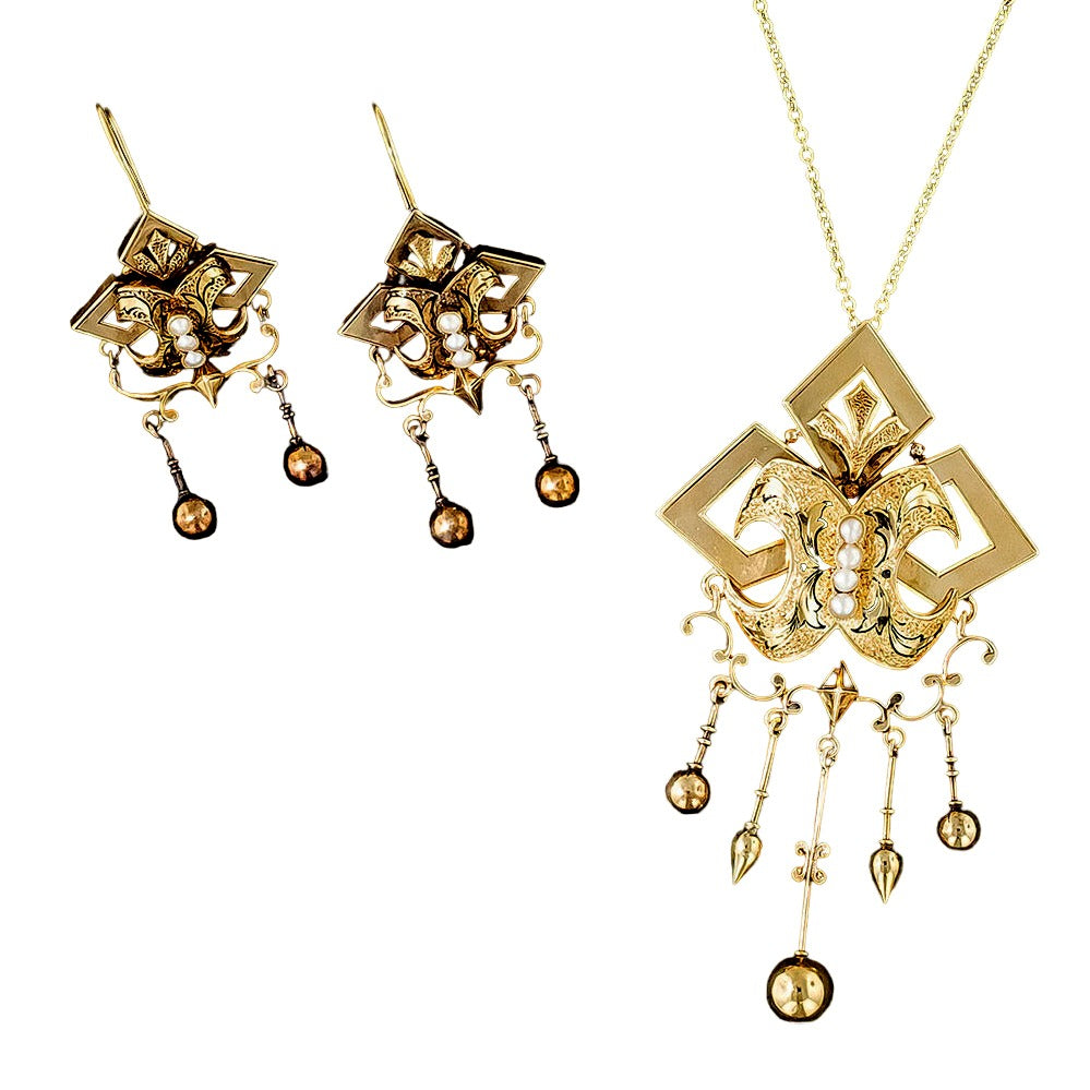 Victorian Enamel and Pearl Necklace And Earrings - 8