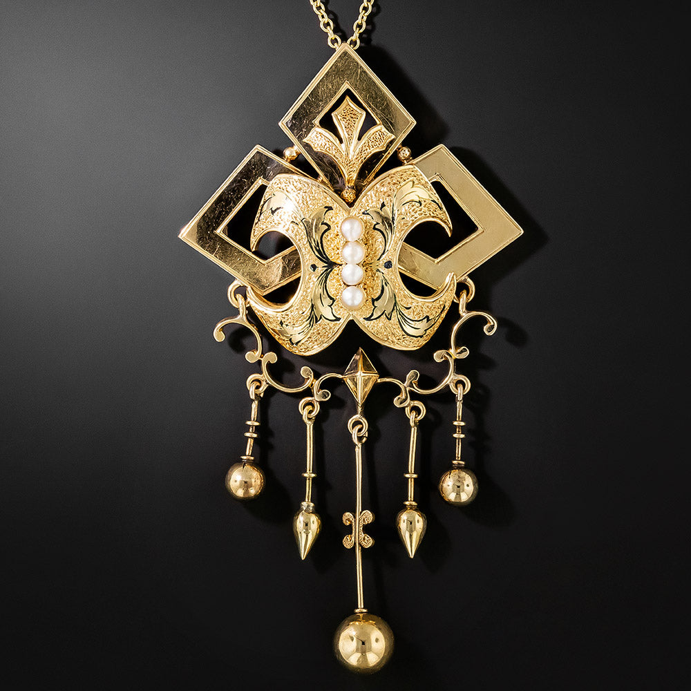 Victorian Enamel and Pearl Necklace And Earrings - 8