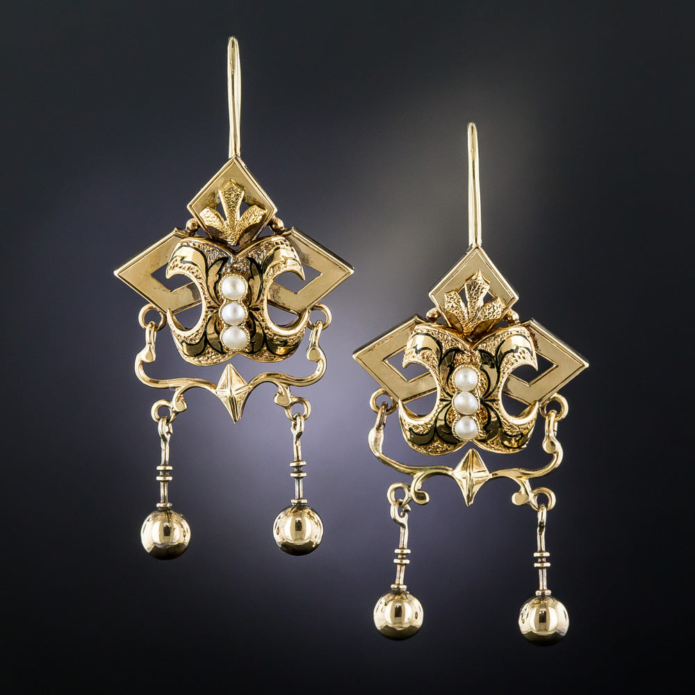 Victorian Enamel and Pearl Necklace And Earrings - 9