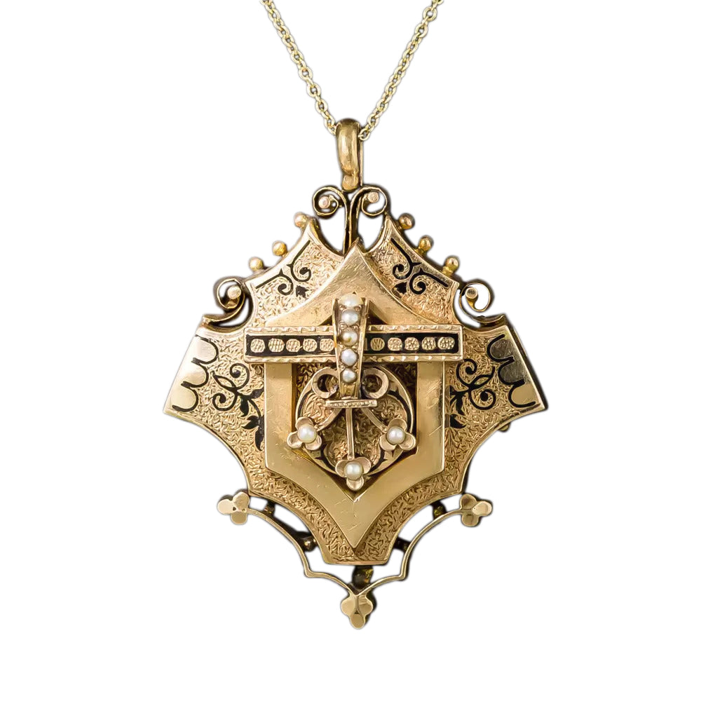 Victorian Enamel and Seed Pearl Pendant Necklace - 2