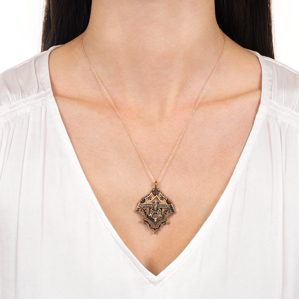 Victorian Enamel and Seed Pearl Pendant Necklace - 3