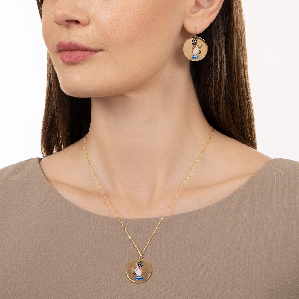 Victorian Enamel Cross-In-Hand Pendant and Earrings - 10