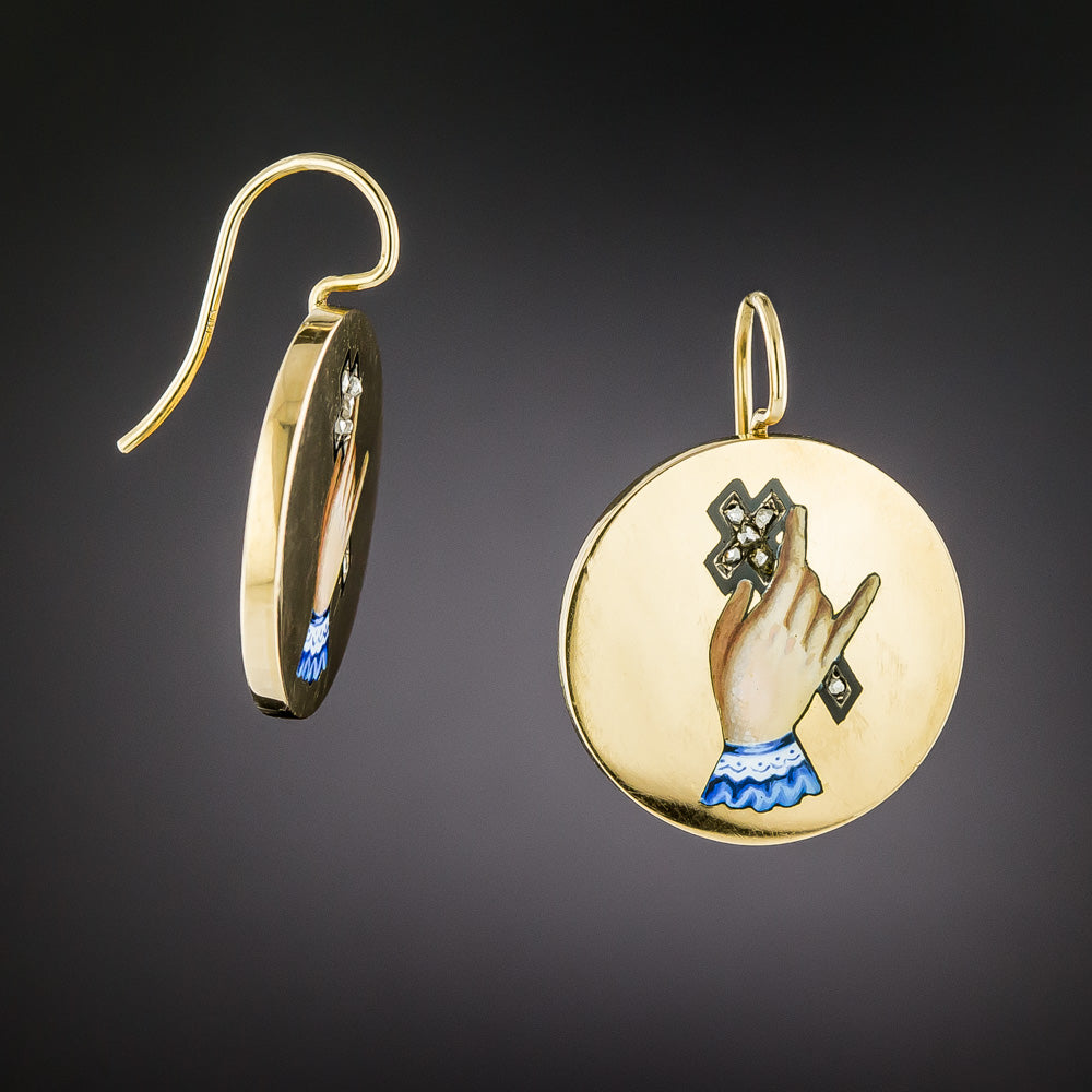 Victorian Enamel Cross-In-Hand Pendant and Earrings - 2