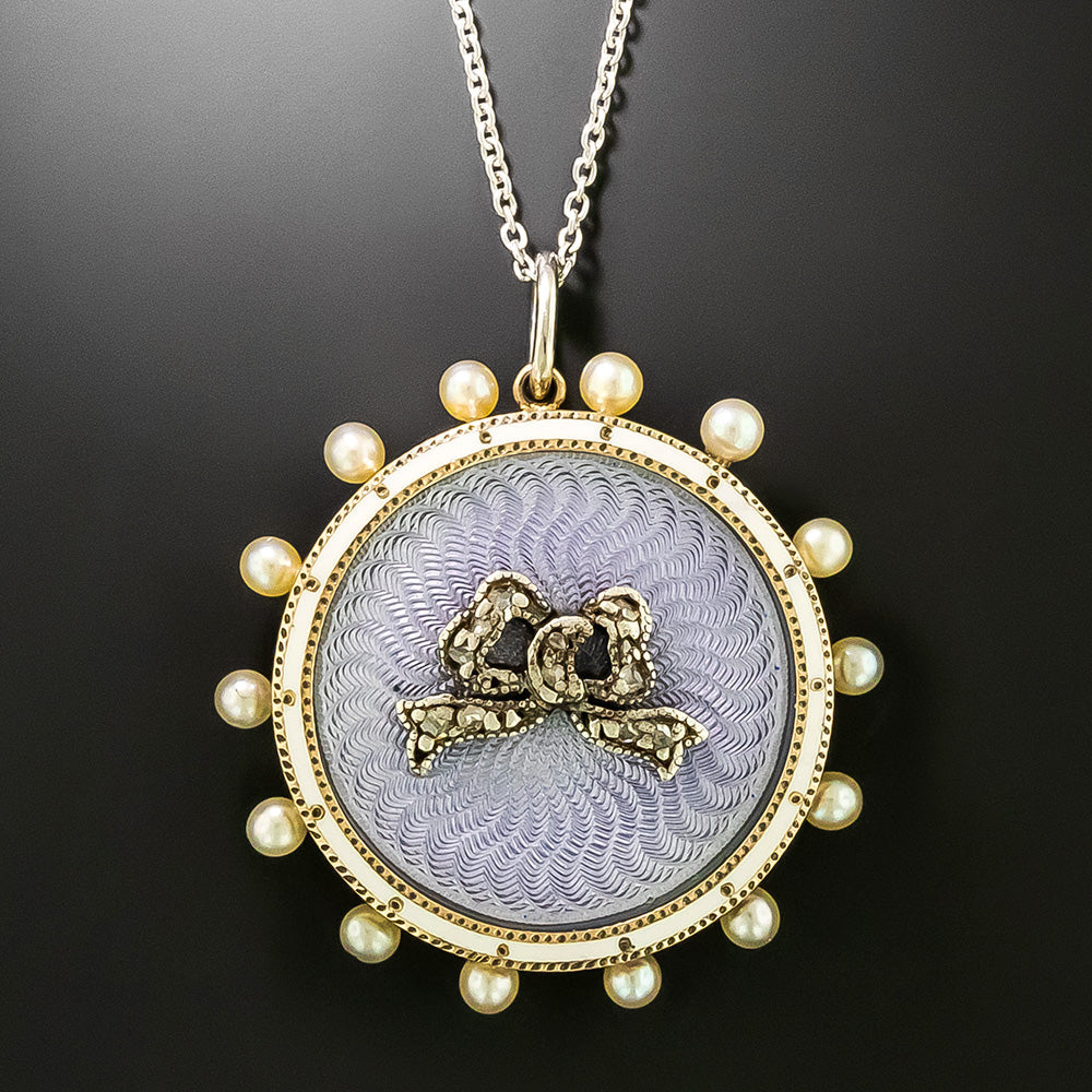 Victorian Enamel, Natural Pearl and Diamond Pendant Locket - 2