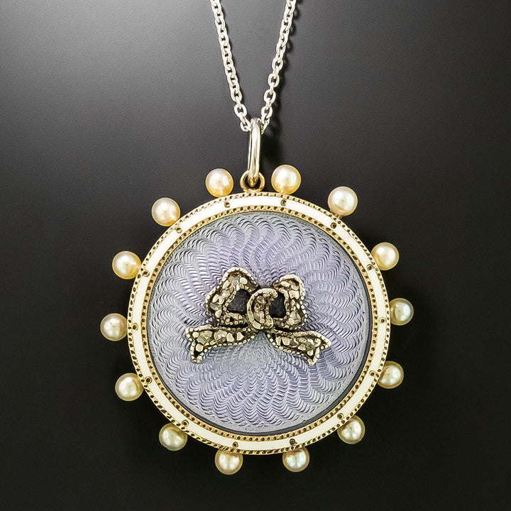 Victorian Enamel, Natural Pearl and Diamond Pendant Locket