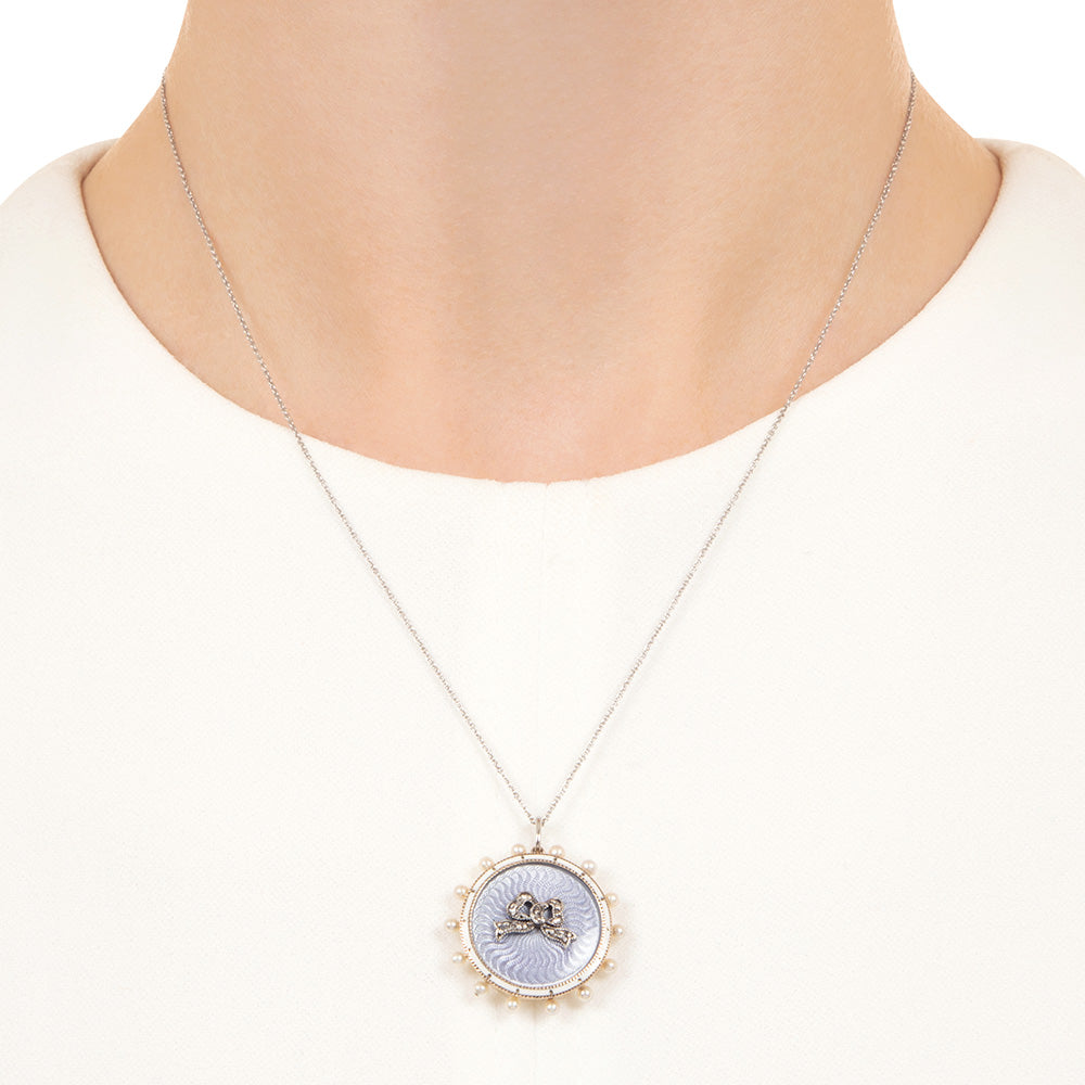 Victorian Enamel, Natural Pearl and Diamond Pendant Locket - 4