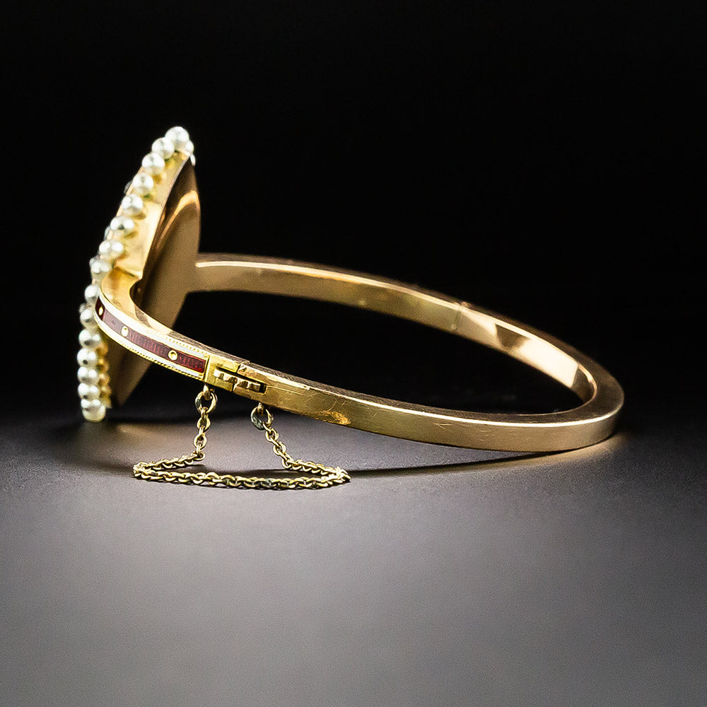 Victorian Enamel, Pearl and Diamond Bangle Bracelet - 3