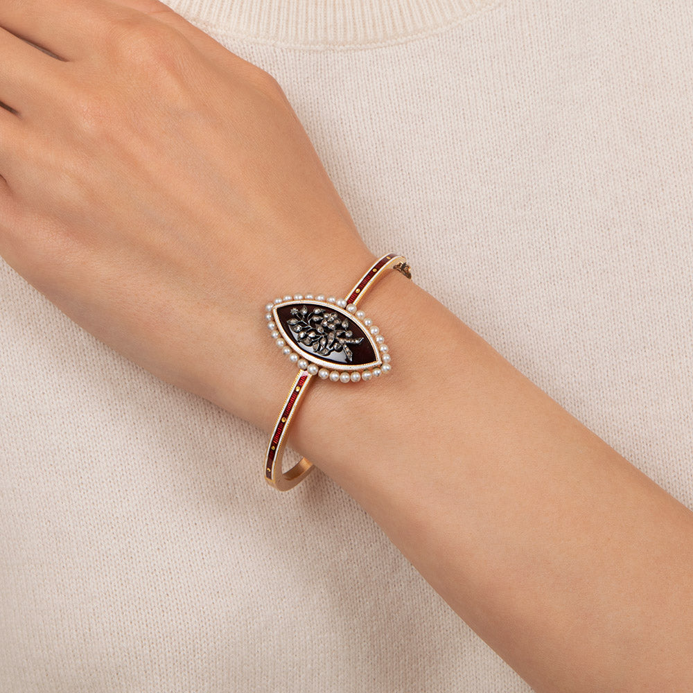 Victorian Enamel, Pearl and Diamond Bangle Bracelet - 6