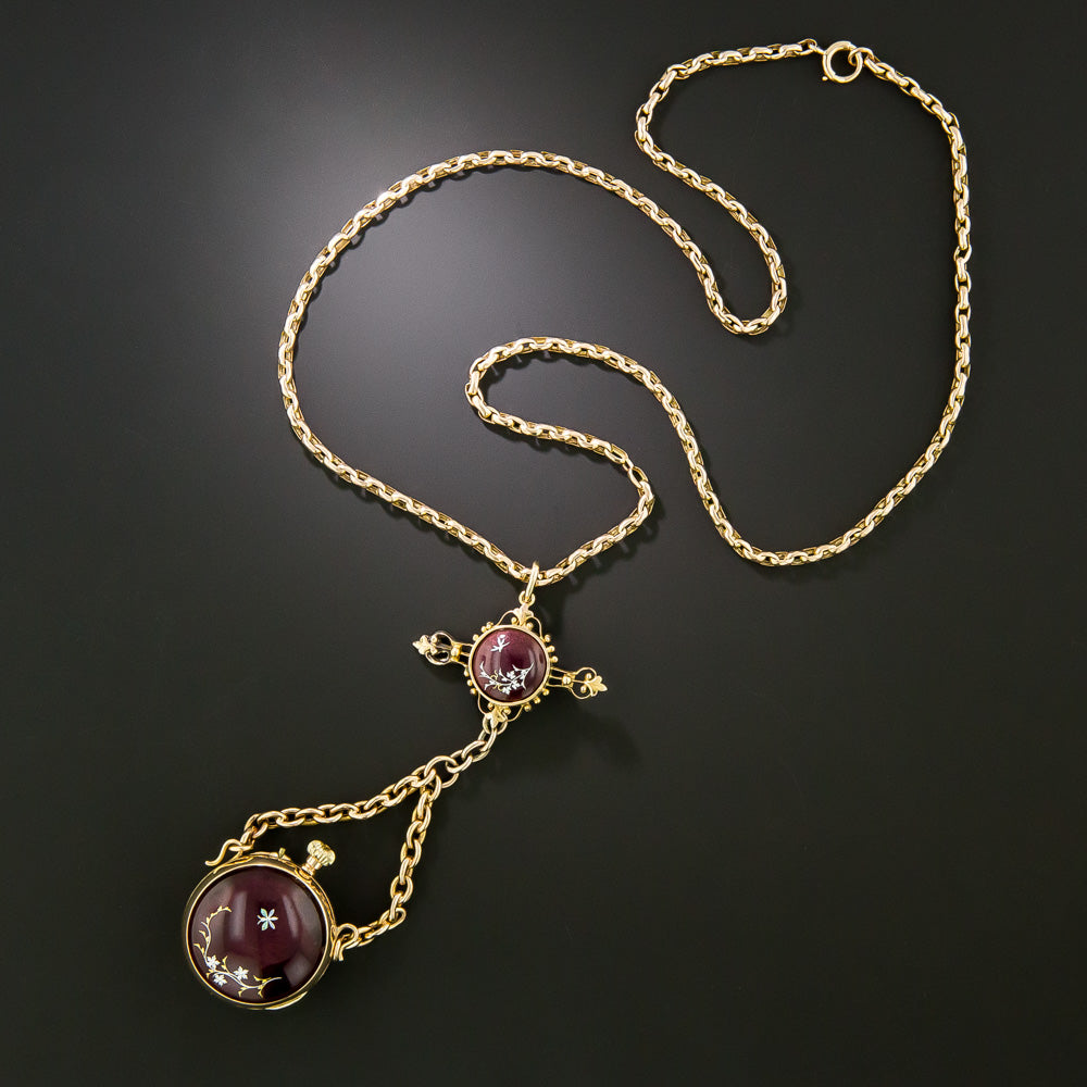 Victorian Enamel Pendant Watch Necklace - 2