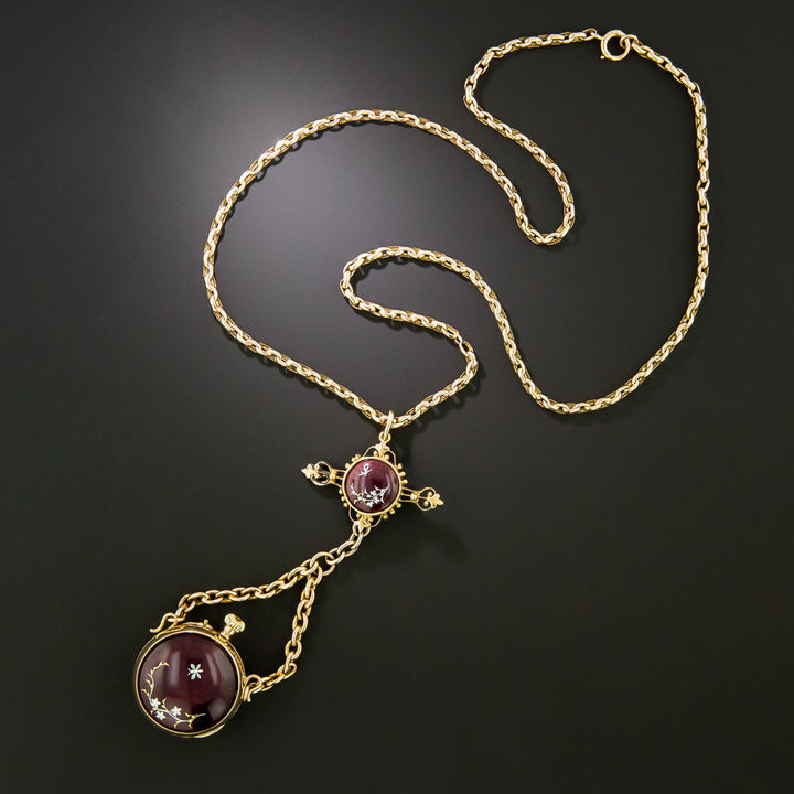 Victorian Enamel Pendant Watch Necklace