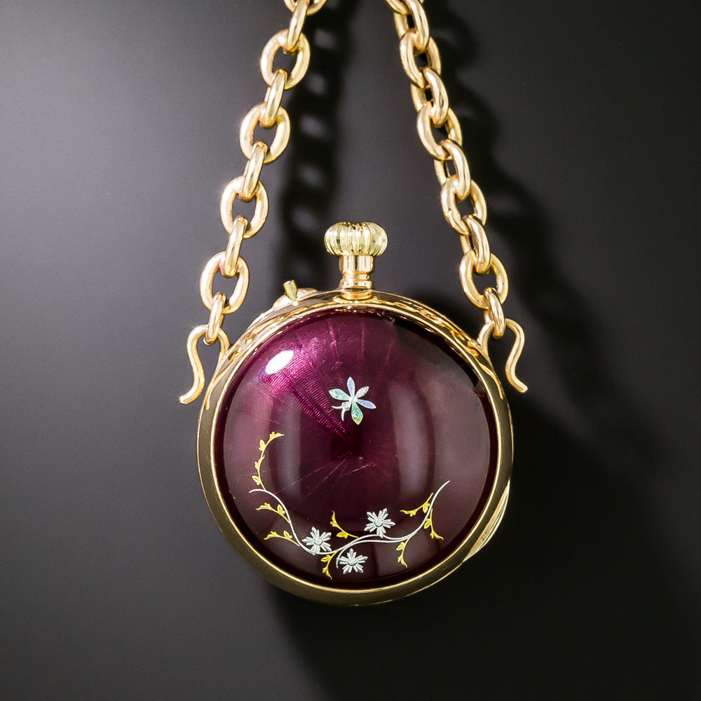 Victorian Enamel Pendant Watch Necklace - 3