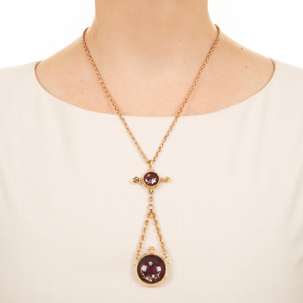 Victorian Enamel Pendant Watch Necklace - 8