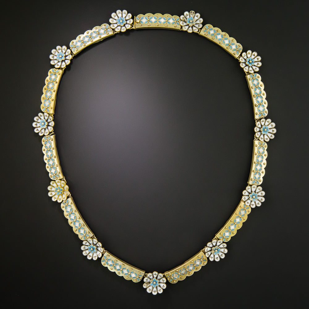 Victorian Enameled Daisy Necklace - 4
