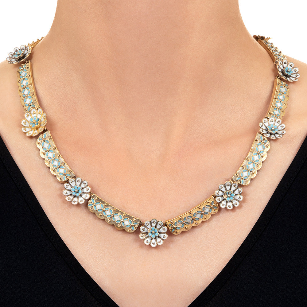Victorian Enameled Daisy Necklace - 4