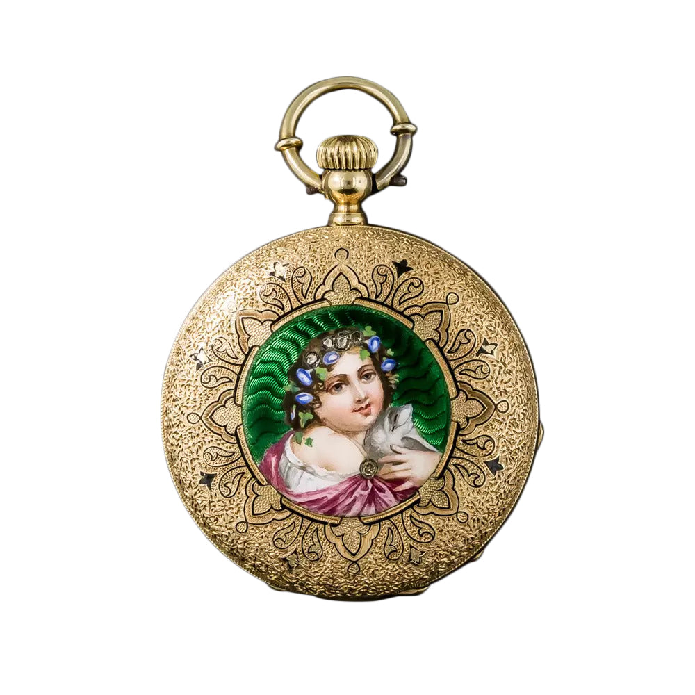 Victorian Enameled Portrait Pocket Watch - 3
