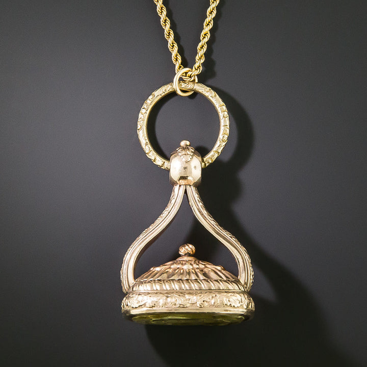 Victorian Engraved Citrine Statement Fob Necklace