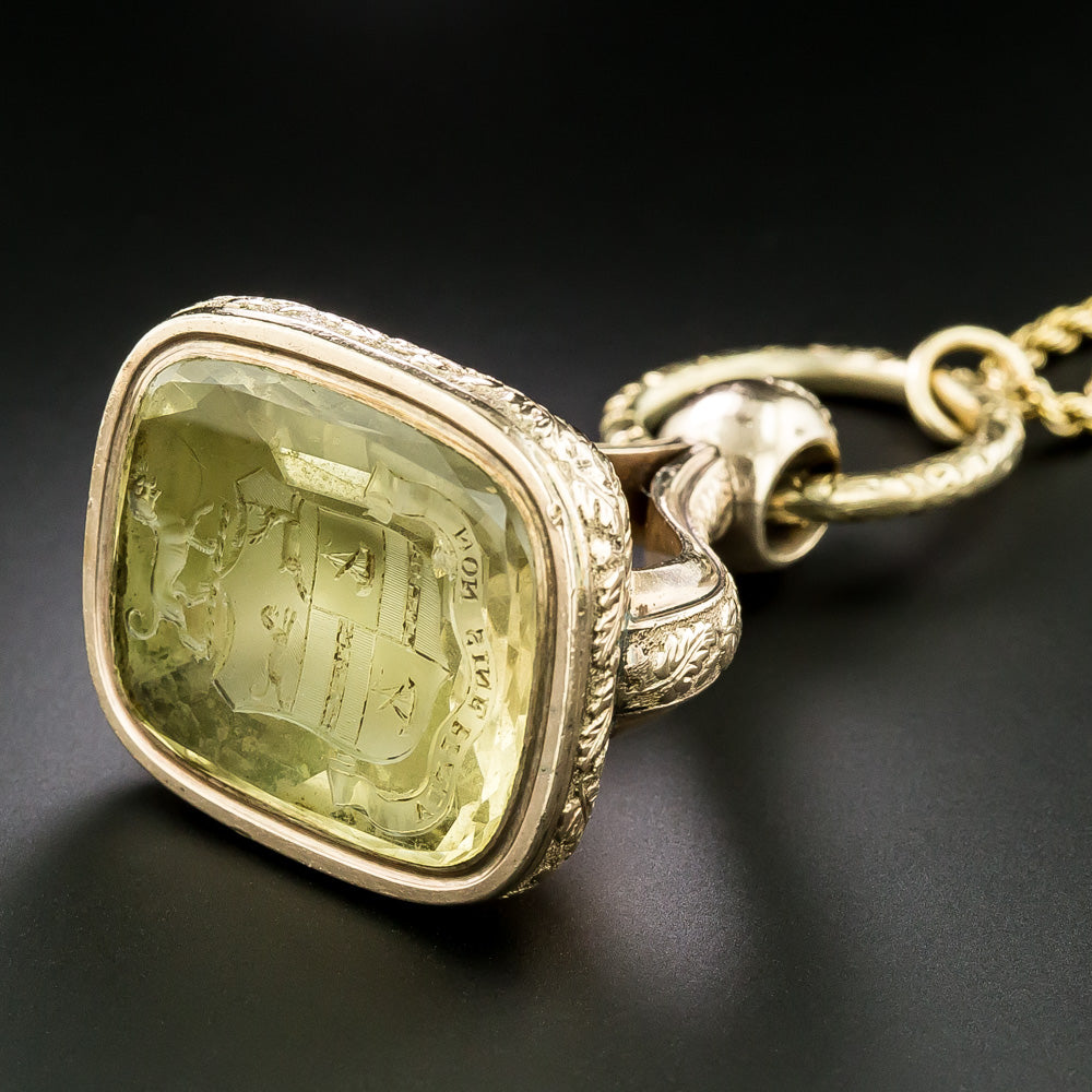 Victorian Engraved Citrine Statement Fob Necklace  - 3