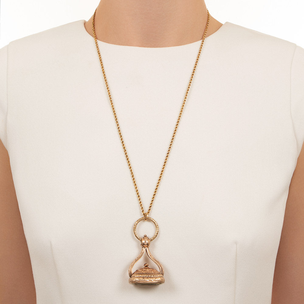Victorian Engraved Citrine Statement Fob Necklace  - 5