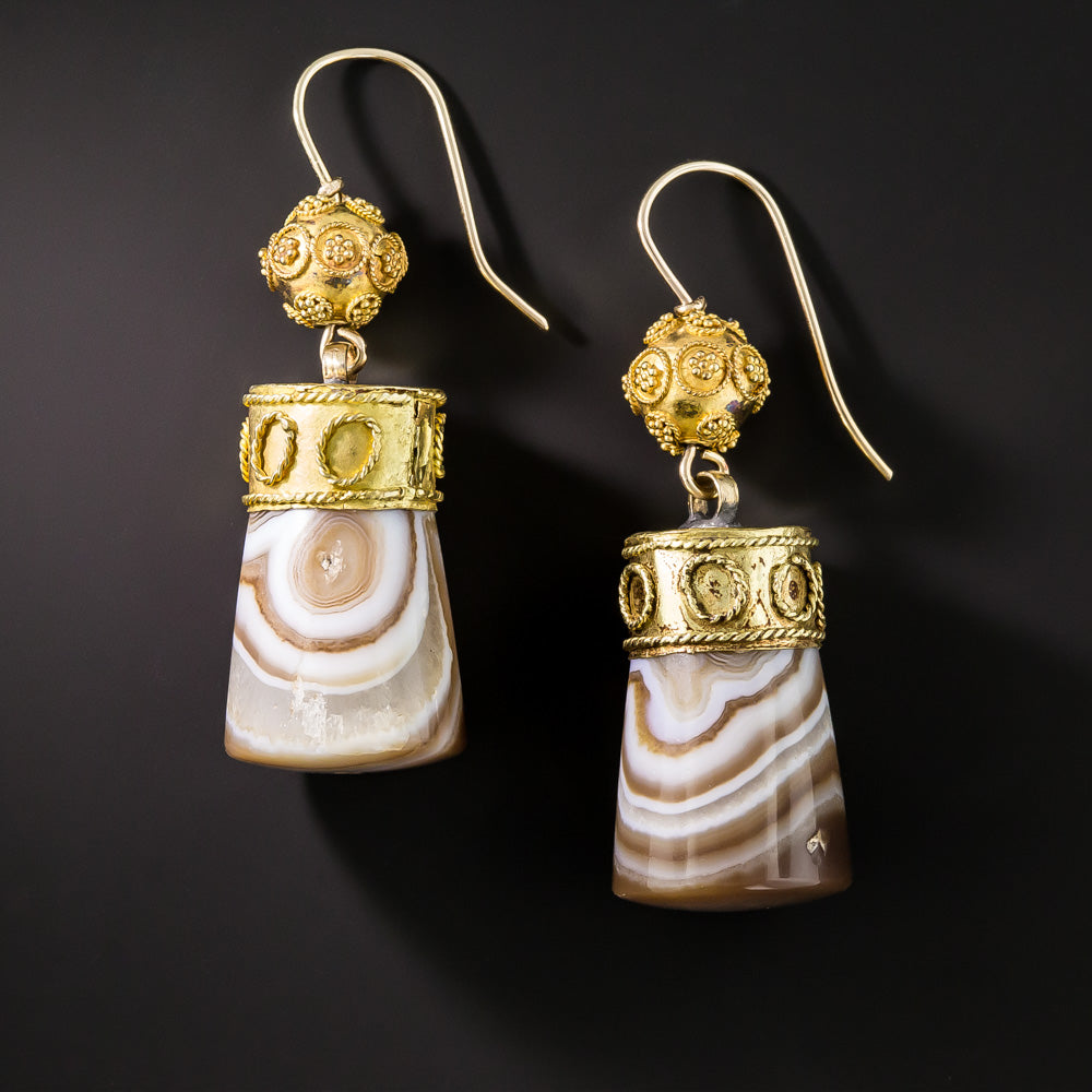 Victorian Etruscan Revival Agate Bead Necklace and Earrings - 6
