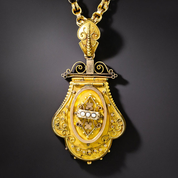 Victorian Etruscan Revival and Seed Pearl Locket