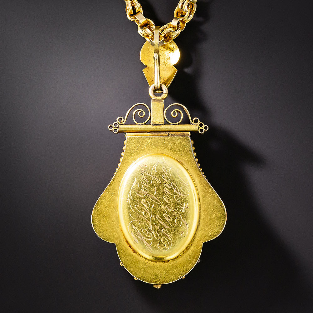 Victorian Etruscan Revival and Seed Pearl Locket - 3