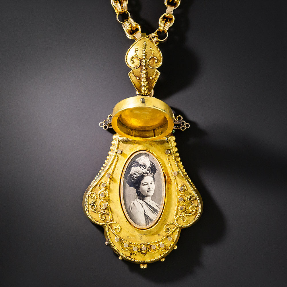 Victorian Etruscan Revival and Seed Pearl Locket - 4