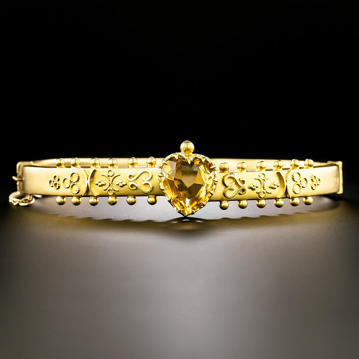 Victorian Etruscan Revival Citrine Heart Bracelet, Circa 1900