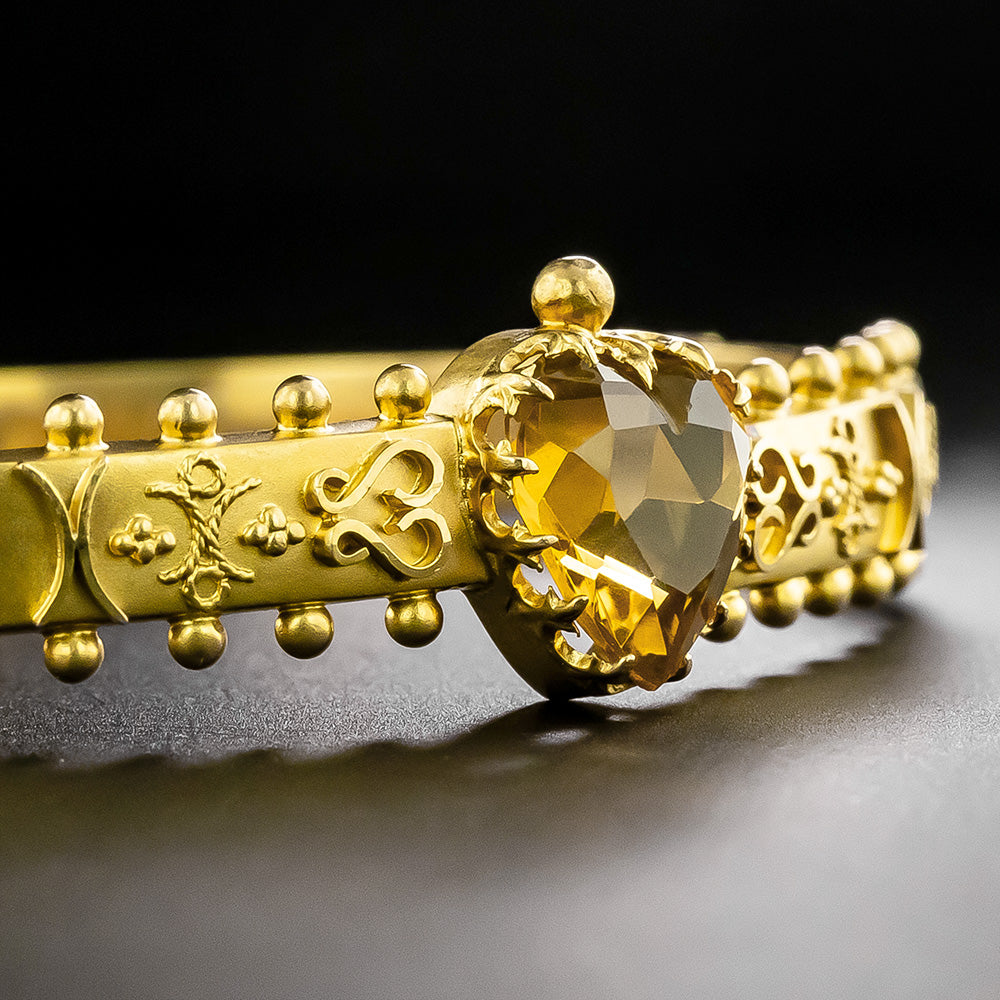 Victorian Etruscan Revival Citrine Heart Bracelet, Circa 1900 - 4