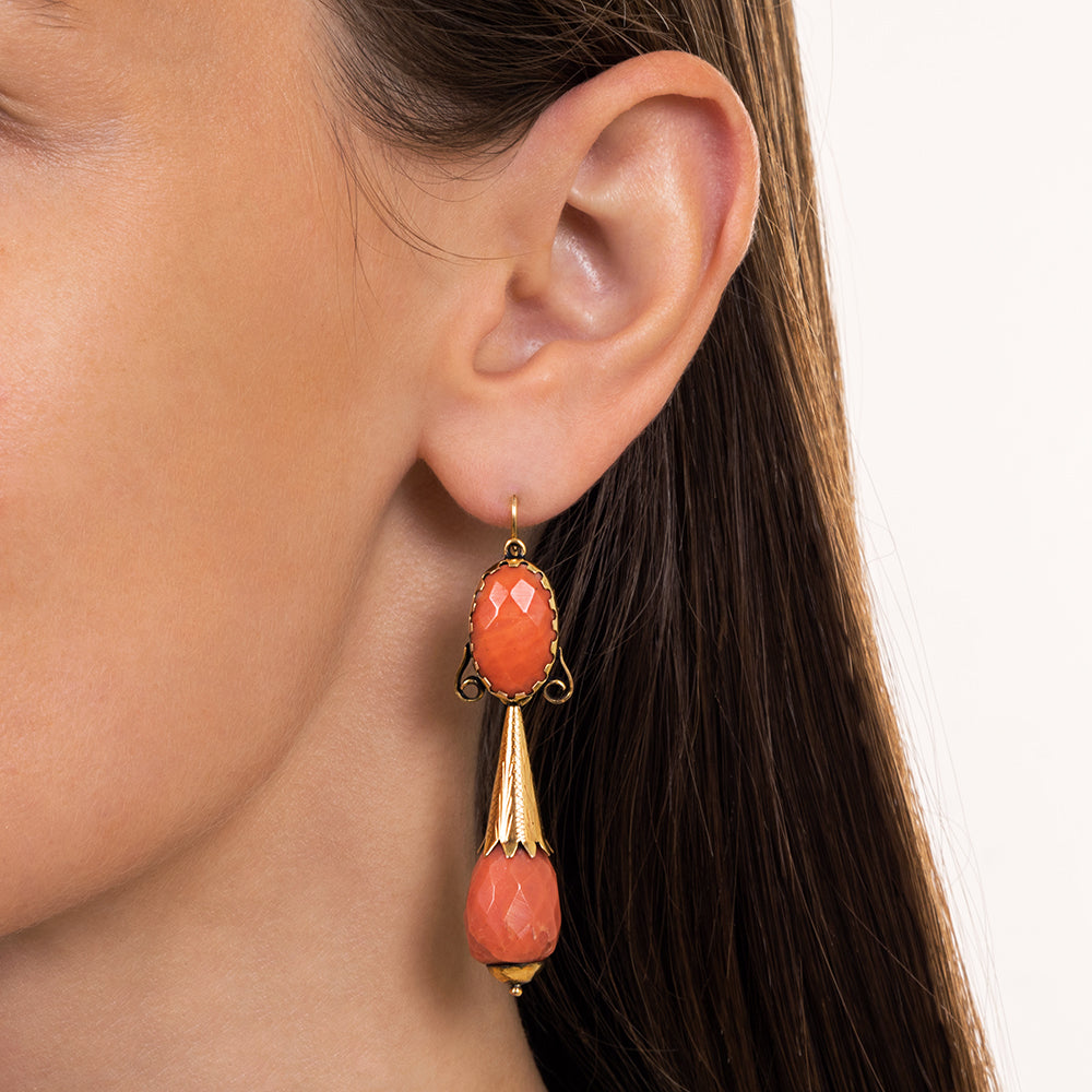 Victorian Faceted Coral Drop Day and Night Earrings - 4