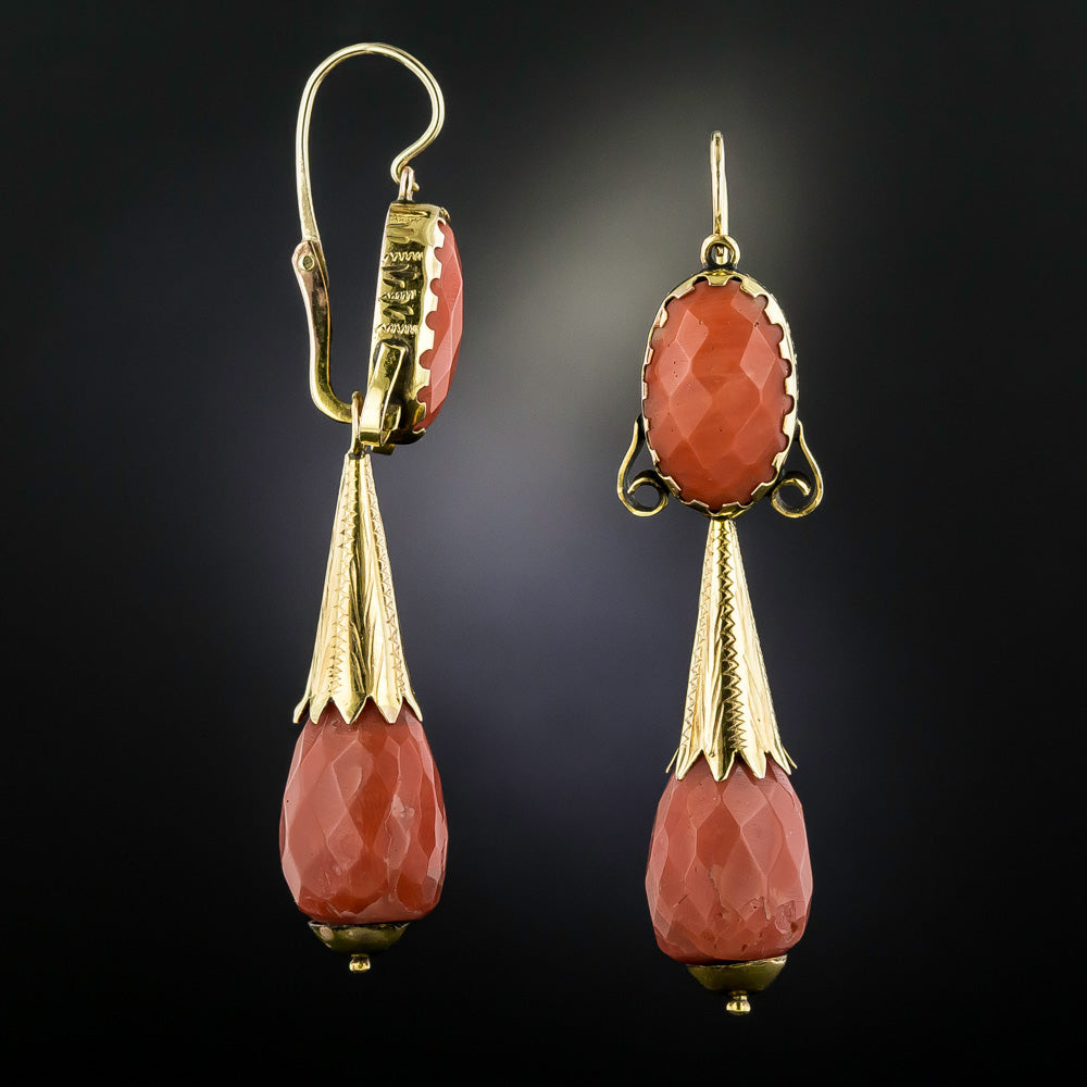 Victorian Faceted Coral Drop Day and Night Earrings - 3