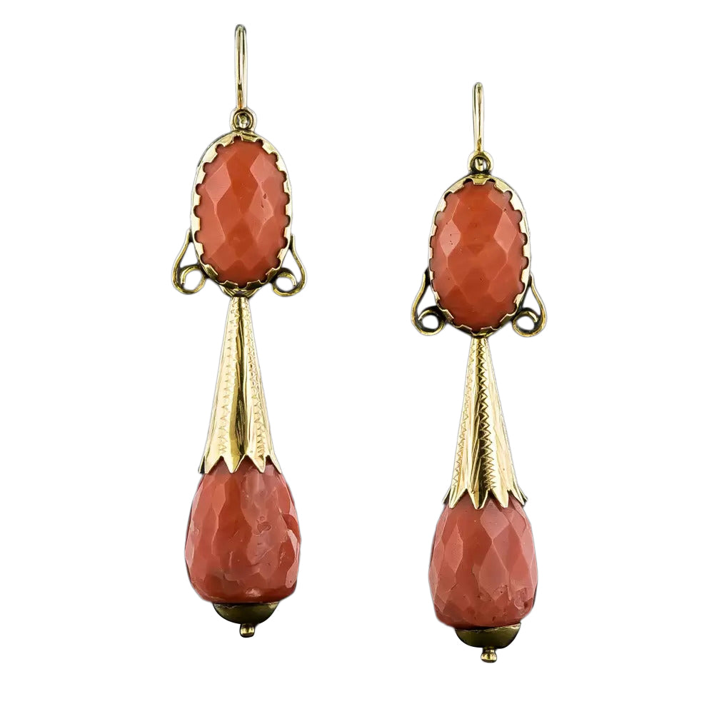 Victorian Faceted Coral Drop Day and Night Earrings - 3
