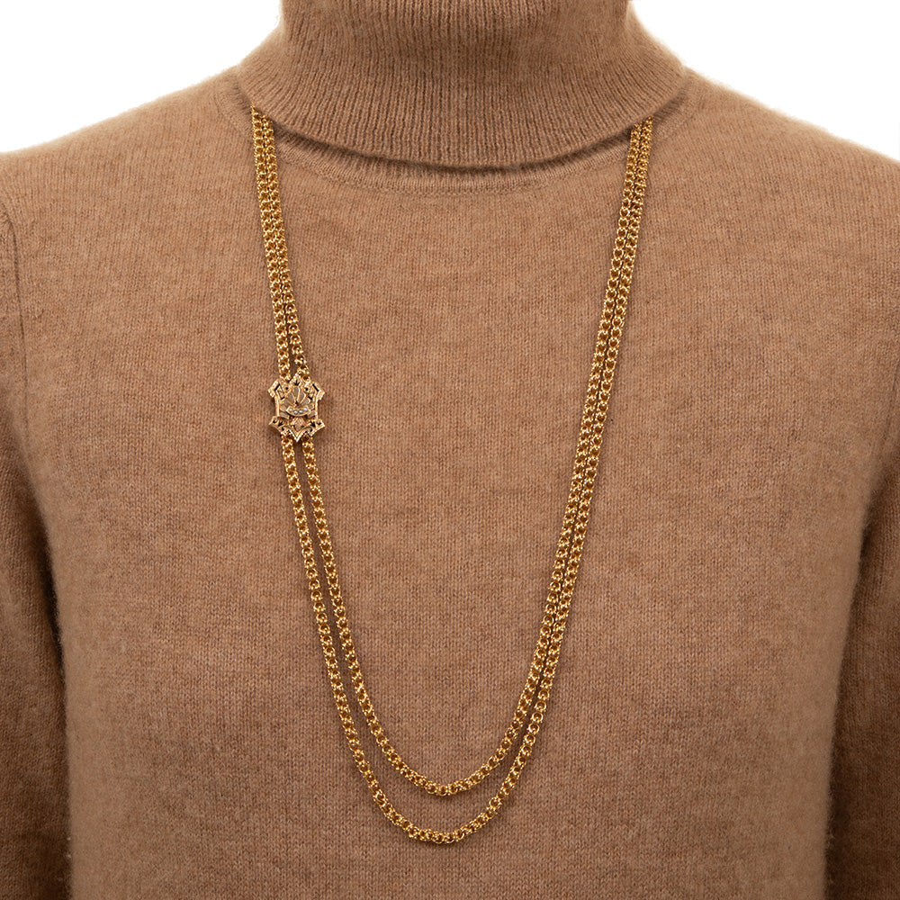 Victorian Fancy Link Chain with Pearl and Enamel Slide, 62 Inches - 4