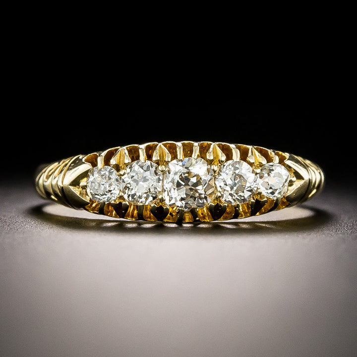 Victorian Five-Stone Diamond Carved Ring