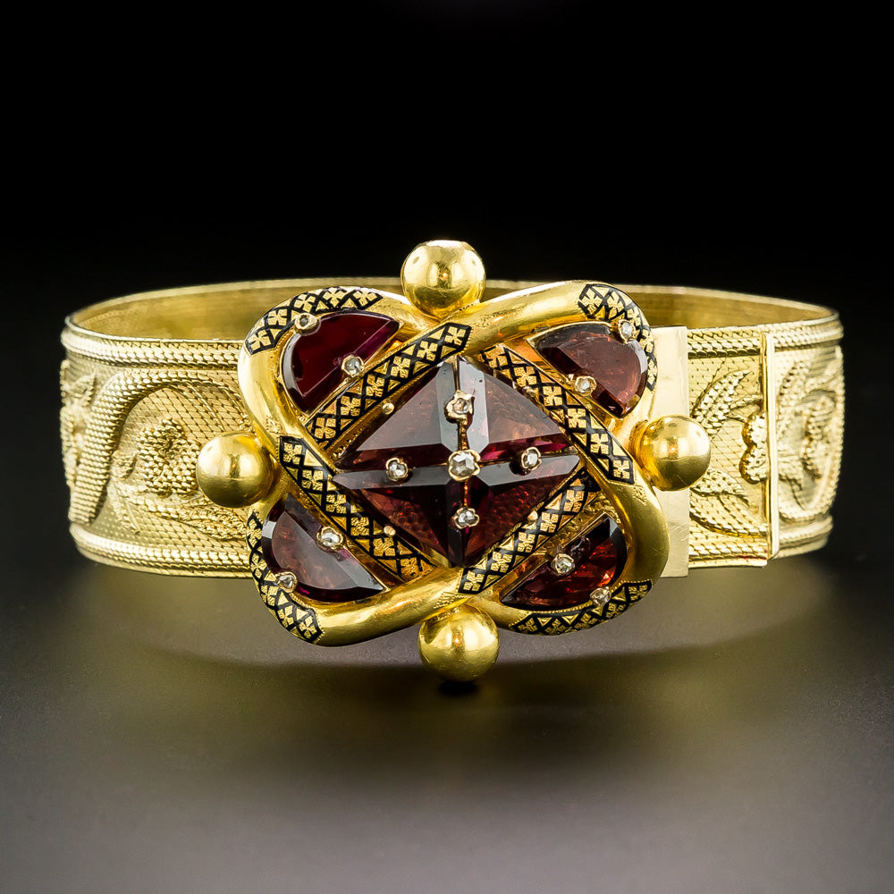 Victorian Garnet and Enamel Knot Slide Bracelet - 2