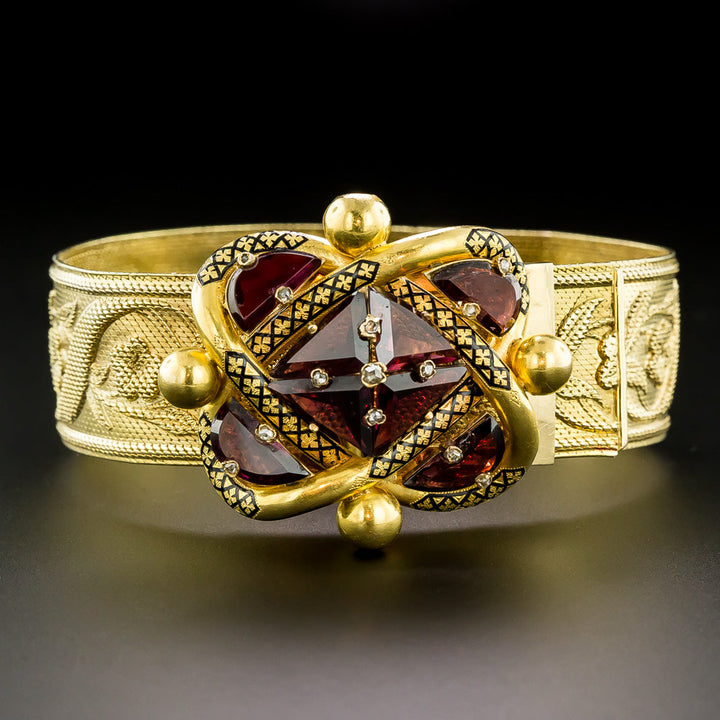 Victorian Garnet and Enamel Knot Slide Bracelet