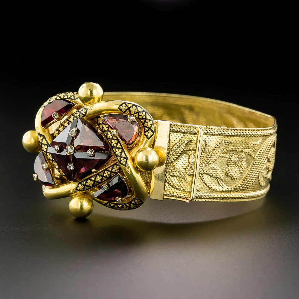 Victorian Garnet and Enamel Knot Slide Bracelet - 4