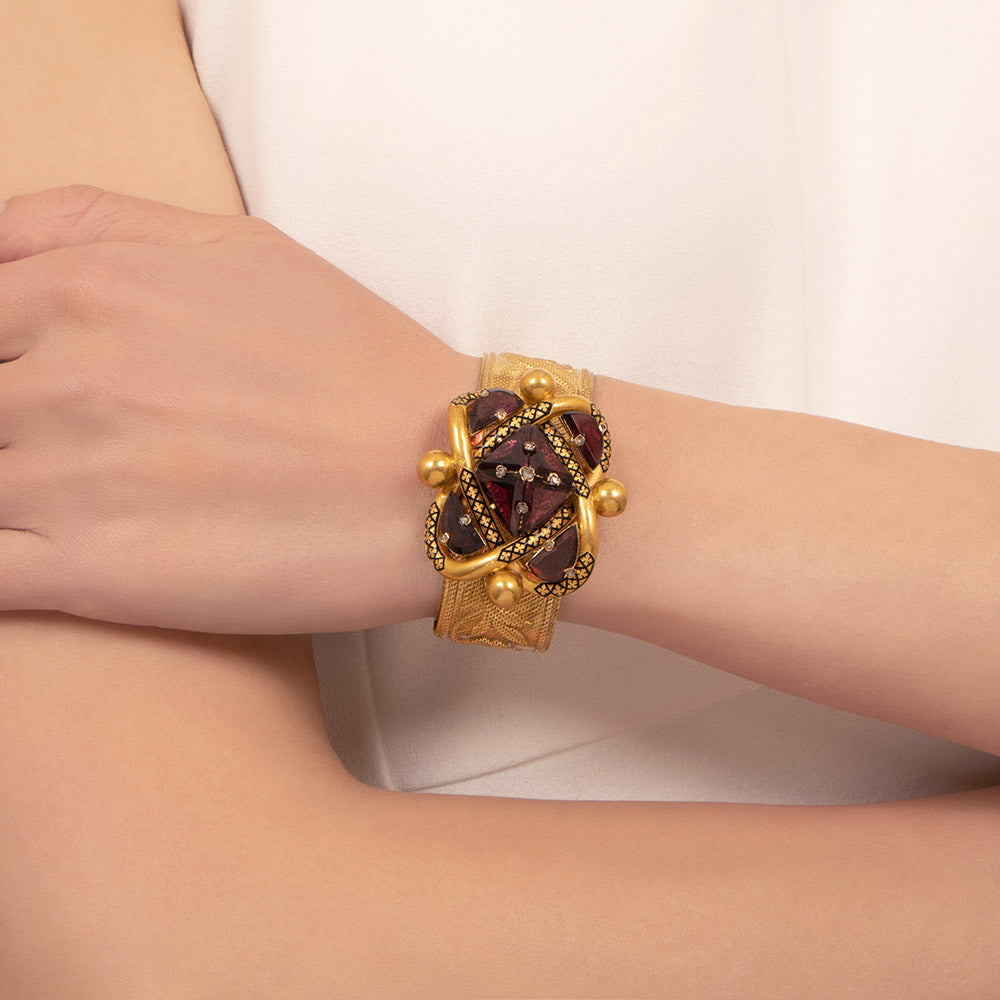Victorian Garnet and Enamel Knot Slide Bracelet - 5
