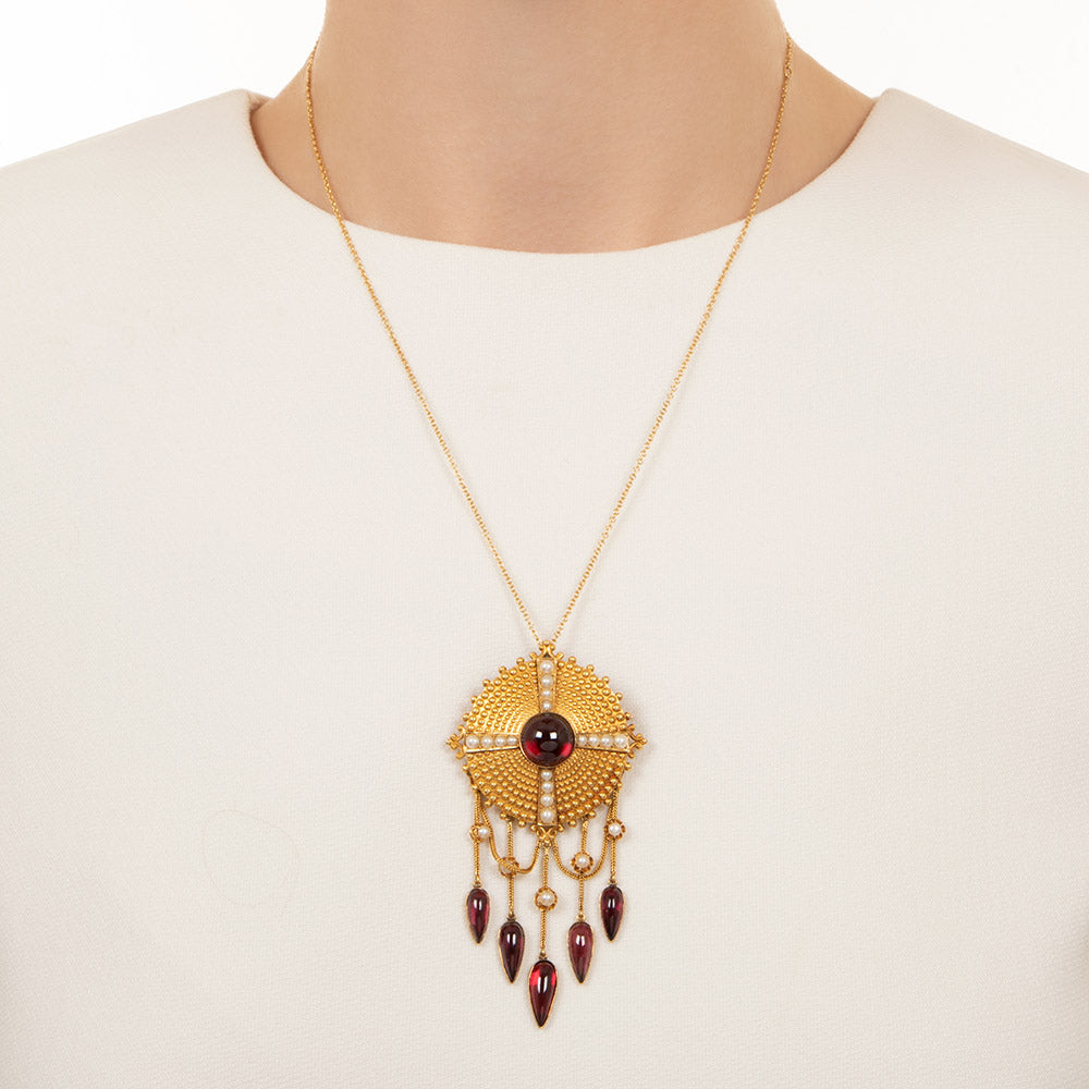 Victorian Garnet and Natural Pearl Pendant/Brooch - 2