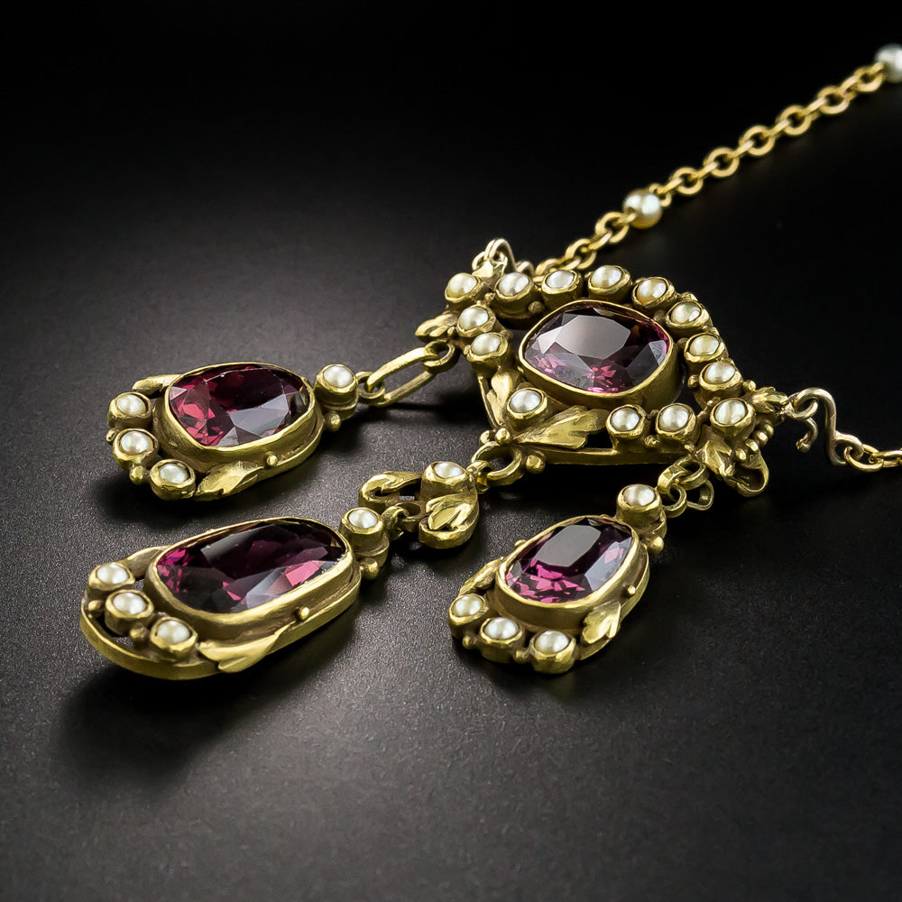 Victorian Garnet and Pearl Necklace/Brooch - 5