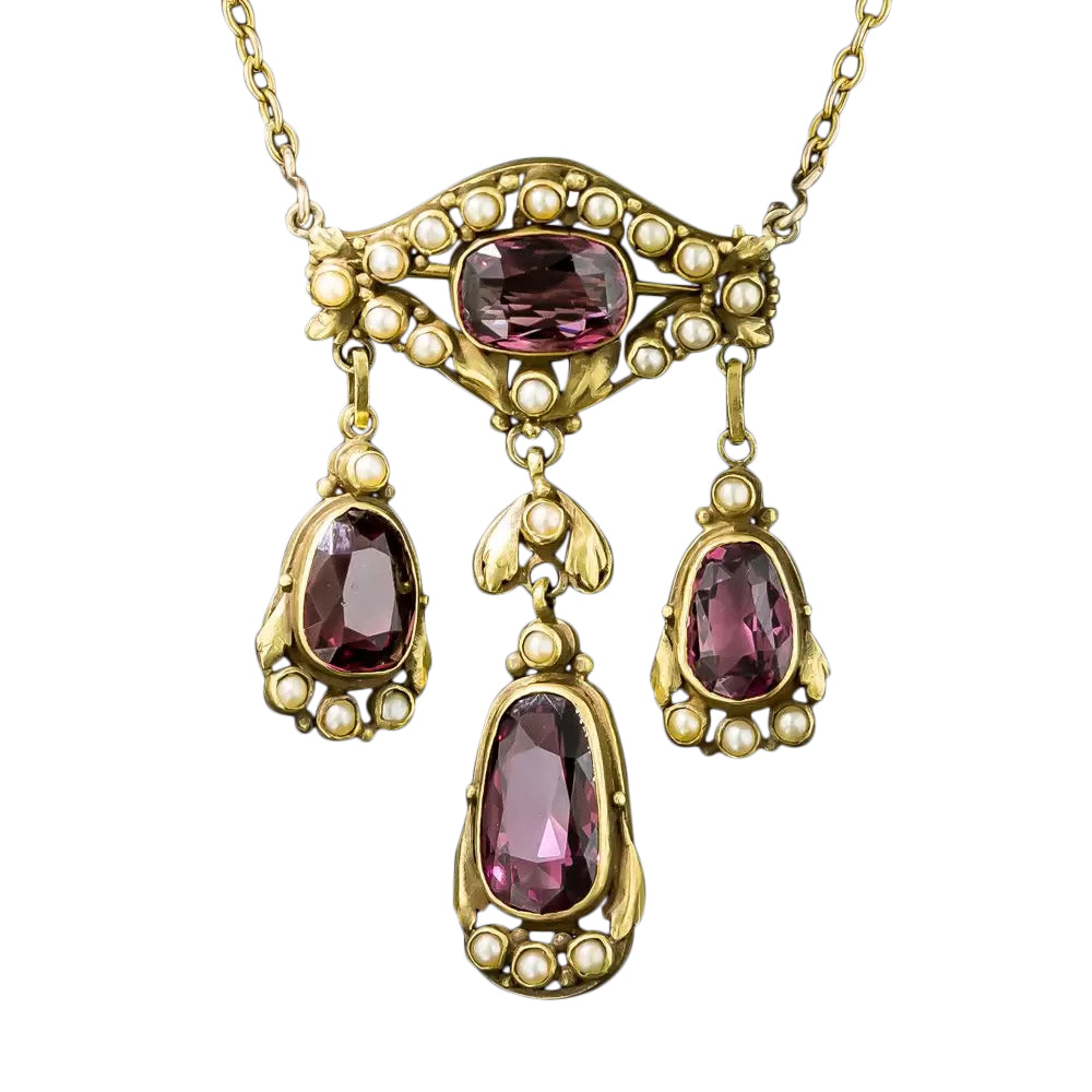 Victorian Garnet and Pearl Necklace/Brooch - 3