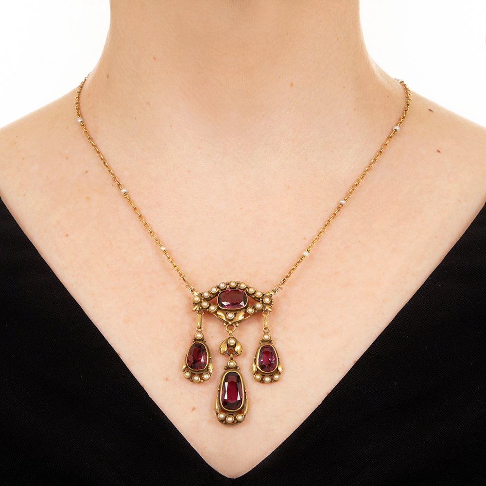 Victorian Garnet and Pearl Necklace/Brooch - 7